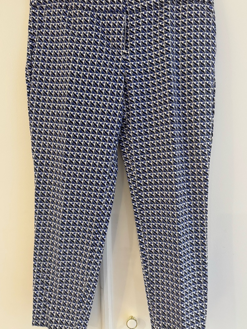 Kenar Blue and White Geometric Print Cropped Pants Size 10